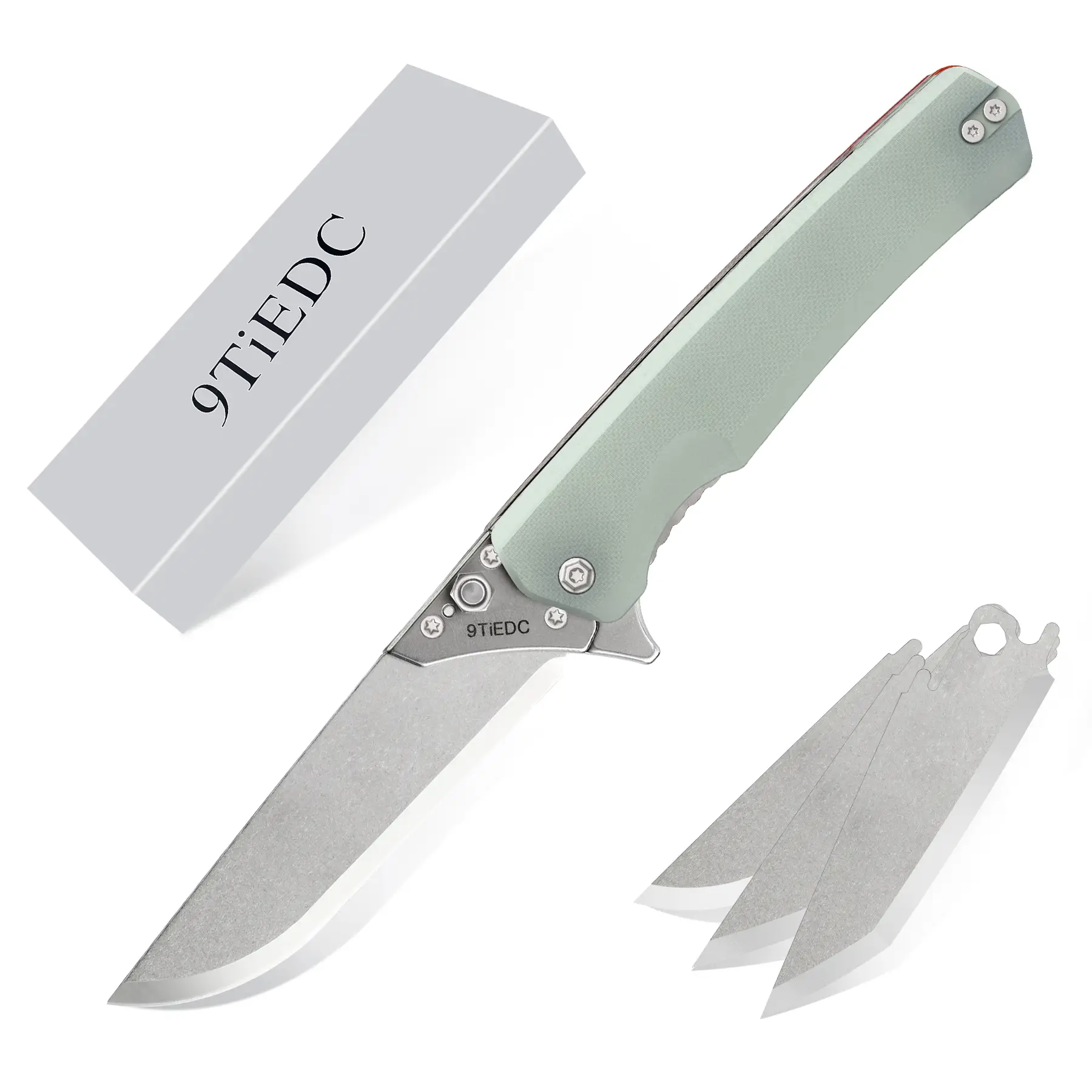 9TiEDC Replaceable-Blade Everyday Carry Folding Pocket Knife with 4PCS Blades & G10 Handle, Razor-sharp & Multifunctional, Best for Men's Gift, Outdoo