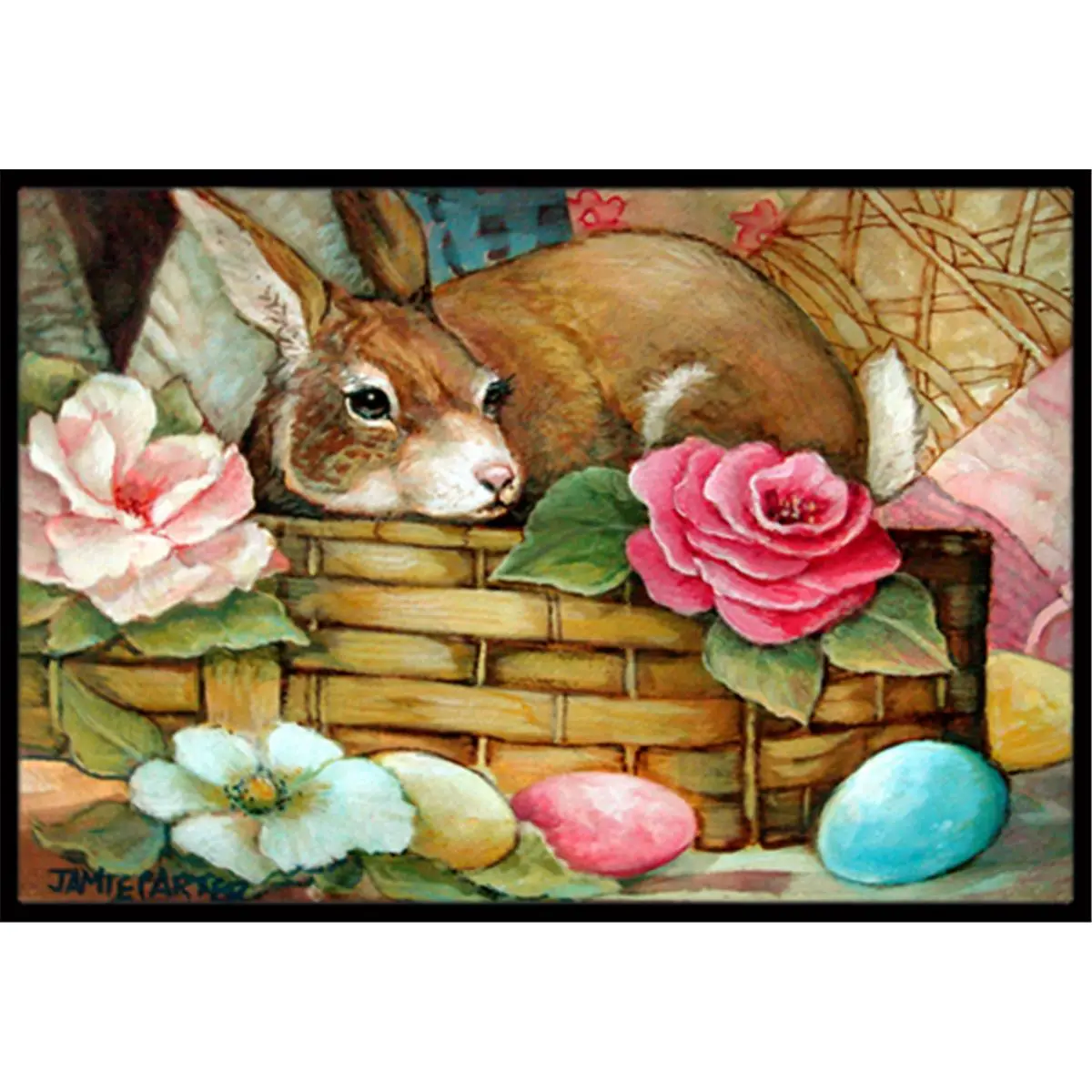 212 MAIN A Touch Of Color Rabbit Easter Indoor/Outdoor Mat - 24x36 in., Decorative Rug Mat, Durable Printed Art Rug with Felt Backing, Fade-Resistant, Durable Decorative Mat