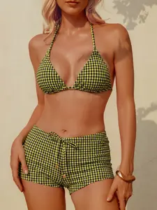 Women's Plaid Twist Bikini Set, Comfortable Swimsuit for Daily Wear, Ideal Choice for Pool and Spa, Ladies Swimwear Set