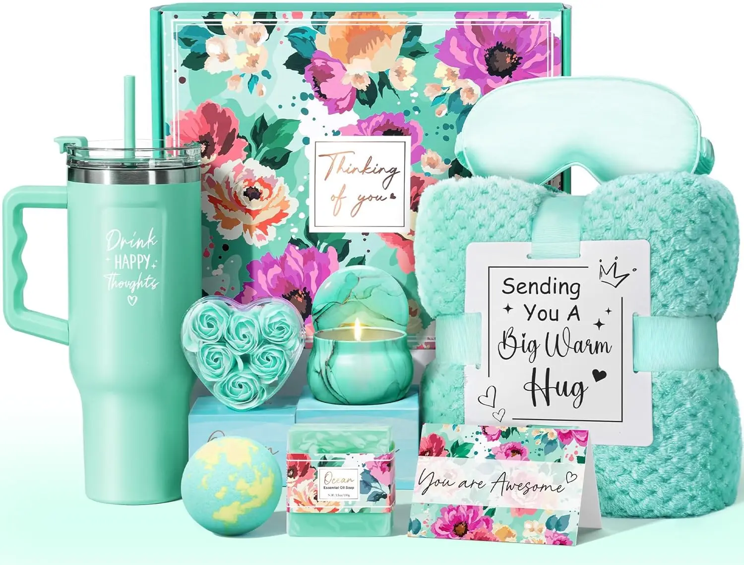 Valentines Day Gifts Basket for Women - Get Well Soon, Birthday, Self Care Spa Gifts with Flannel Blanket & Rose Scent Relaxation Set Mum Wife Perfume