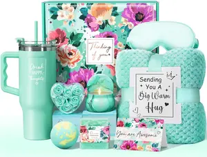 Valentines Day Gifts Basket for Women - Get Well Soon, Birthday, Self Care Spa Gifts with Flannel Blanket & Rose Scent Relaxation Set Mum Wife Perfume