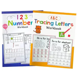 Alphabet Number Practice Book, Pre-School Handwriting Notebook, Kindergarten Math & Letter Skills, Fun Cartoon Characters
