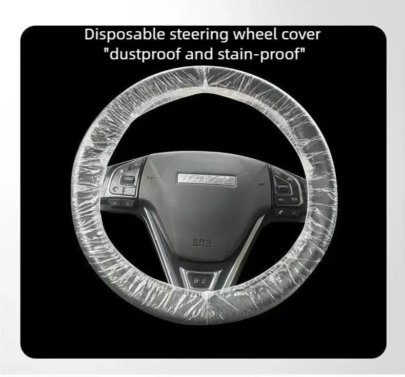 Disposable Steering Wheel Covers 100PCS PE Plastic Clear Protectors with Stretch Elastic for Scratch Prevention Universal Fit Car Interior Accessories