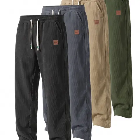 Men’s 4-Pack Thick Cord Textured Fabric Casual Street Trousers - Repro.Chem Free Straight-Leg Outdoor Utilitarian Men’s Pants, Loose Full-Length Casual Bottoms