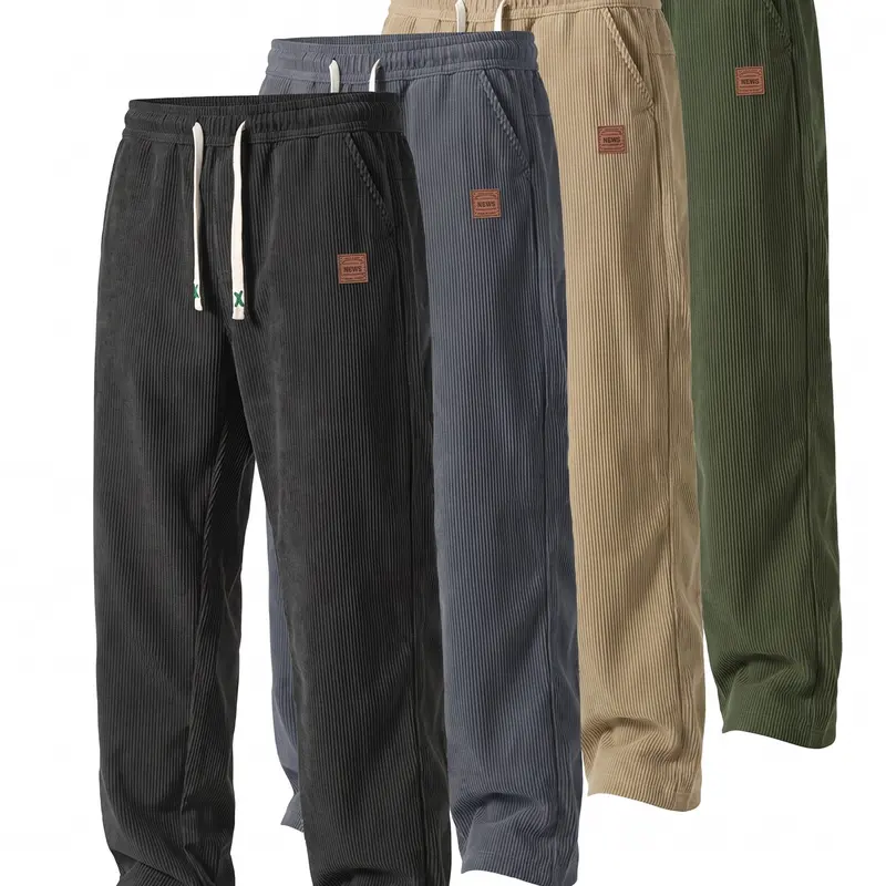 Men’s 4-Pack Thick Cord Textured Fabric Casual Street Trousers - Repro.Chem Free Straight-Leg Outdoor Utilitarian Men’s Pants, Loose Full-Length Casual Bottoms