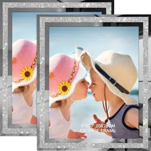 8x10 Picture Frames Set of 2, Glitter Photo Frame for Tabletop, Silver Glass Picture Frame, Graduation Gifts for Her, Horizontally or Vertically