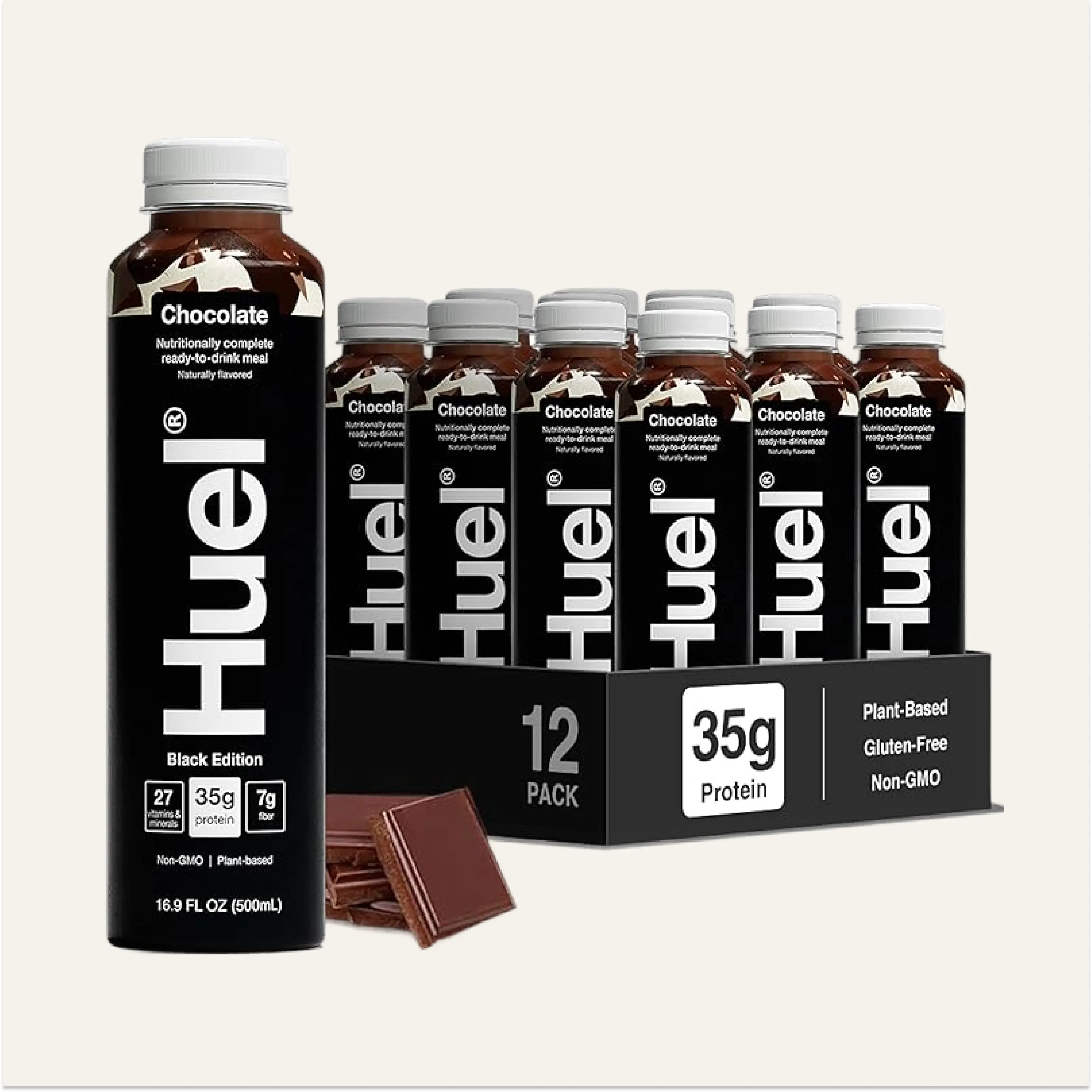 Huel Black Edition Ready-to-Drink | Nutritionally Complete Meal | 35g Plant Protein | 6g+ Fiber | 27 Vitamins and Minerals | 12 Bottles