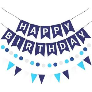 Happy Birthday Banner Happy Birthday Decorations Hanging Birthday Sign Circle Dot Triangle Bunting for Women Men Girl Boy Party Supplies