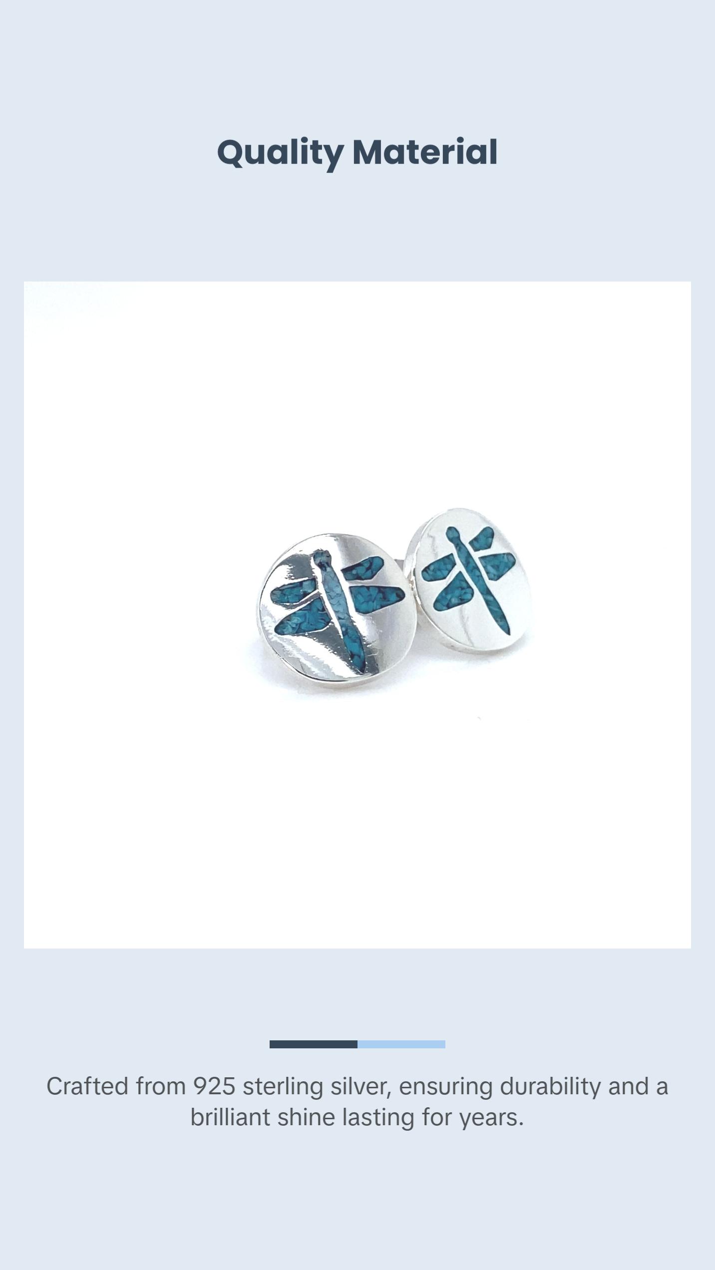 Sterling Silver and Turquoise Round Dragonfly Stud Earrings