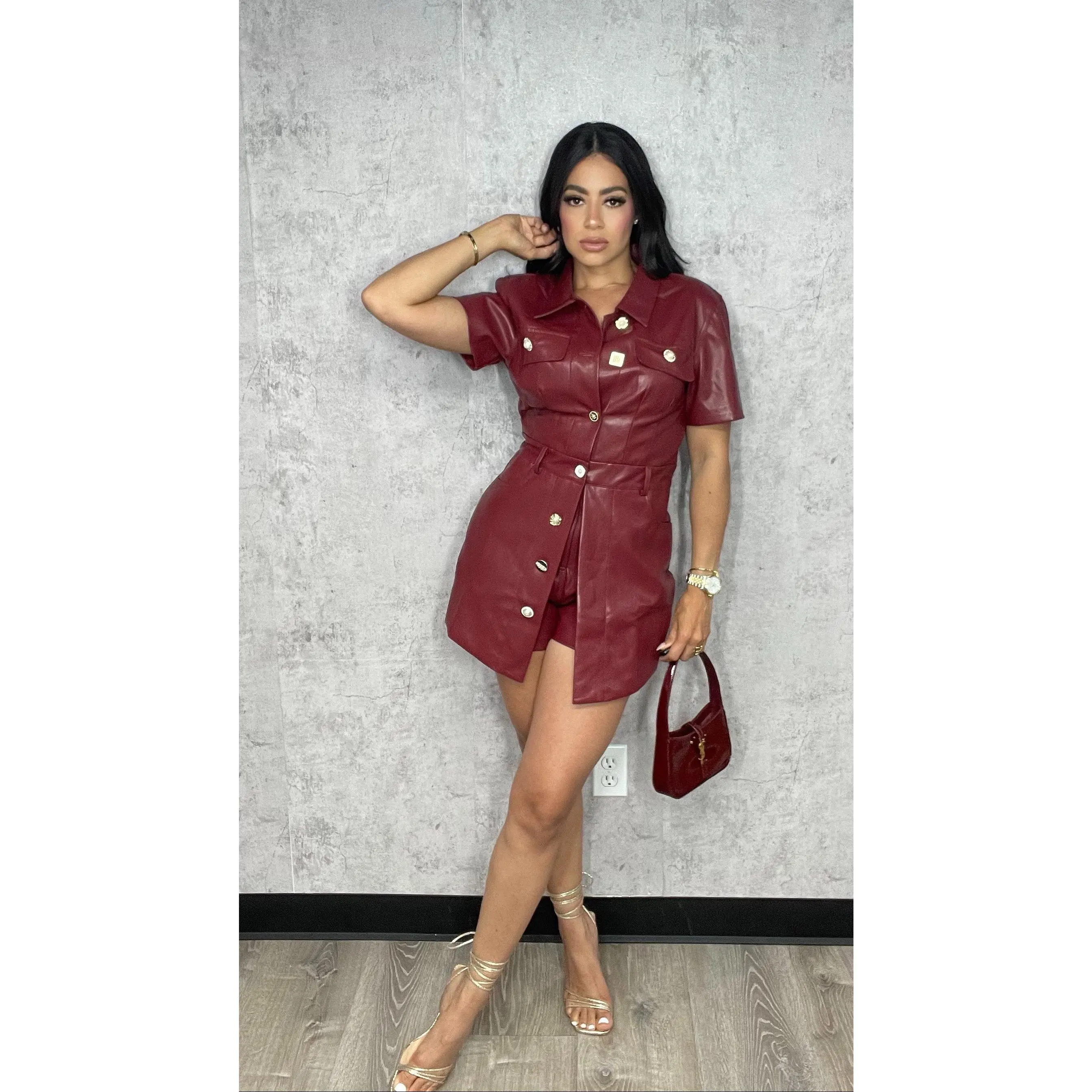 Leather Burgundy Jumpsuit