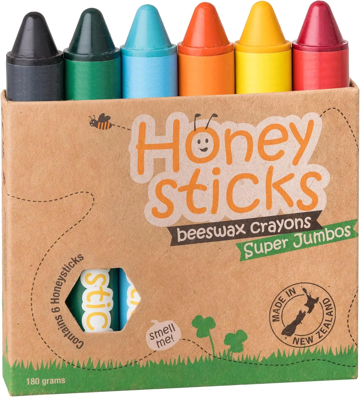 Honeysticks Super Jumbo Beeswax Wax Crayons (6 Pack) - 100% Pure Beeswax, Food Grade Colors, Non-Toxic, Unbreakable, Extra Large, Easy to Hold & Use, Eco-Friendly Toddler Art Supply for Creative Play (Ages 1-3)