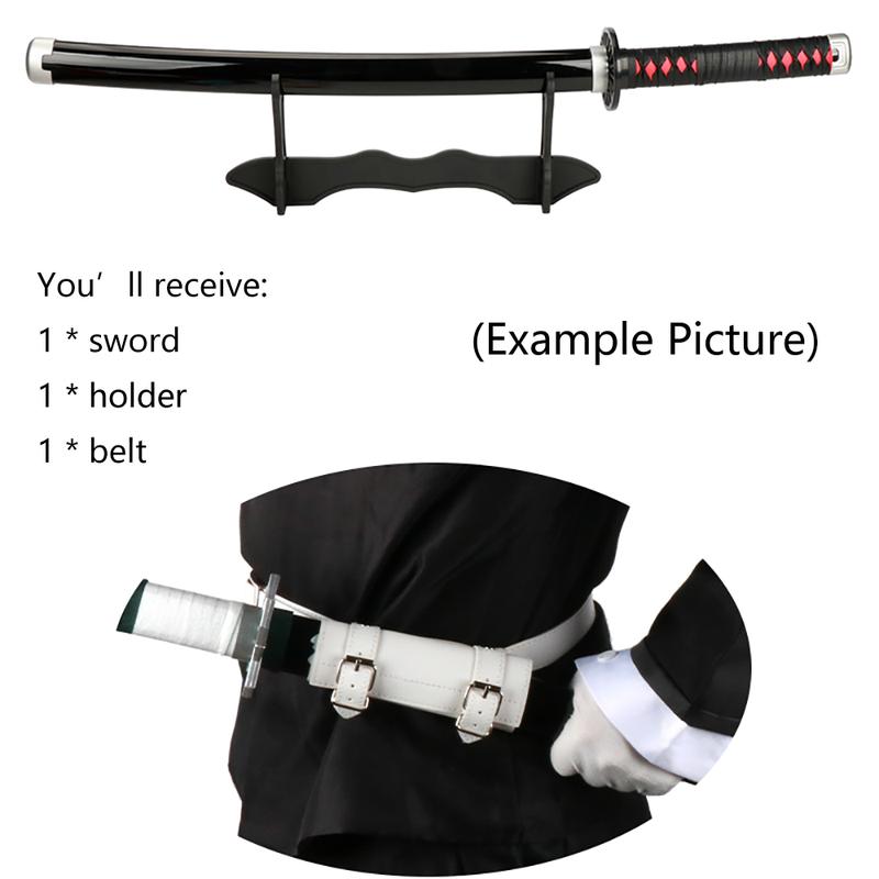 ELERVINO 31 inches Bamboo Wooden Demon Slayer Cosplay Sword Shinazugawa Sanemi Swords with White Belt & Holder Stand Display for Halloween Anime Role Playing Props Cosplay Collection Decoration Christmas Gift Birthday Decoration