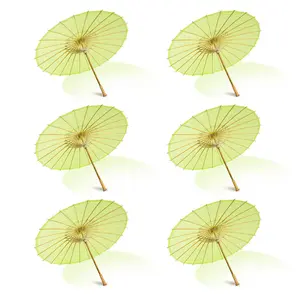 BULK PACK (6-Pack) 32 Inch Light Lime Paper Parasol Umbrella with Elegant Handle