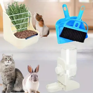 3Pcs Rabbit Hay Food Bin Feeder and Bunny Water Bottle Set, Hay Food Feeder Bowls Manger Rack with 500ml Hanging Water Dispenser Prevent Knock Over for Rabbit Guinea Pig Chinchilla