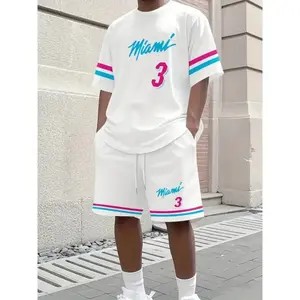 2025 New Men's Miami NO.3 printed casual sports adult basketball jersey Jogging Set