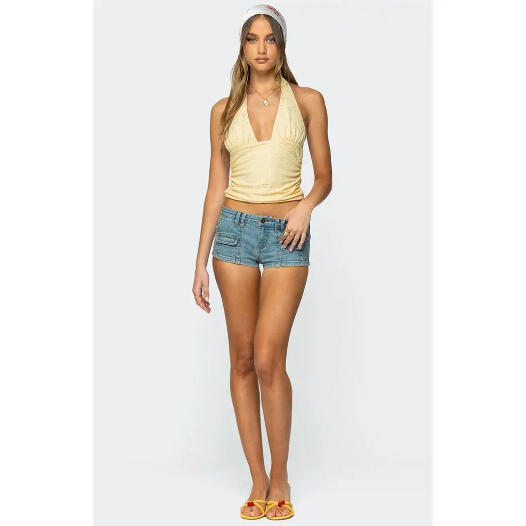 Edikted Women's Cargo Pockets Denim Micro Shorts