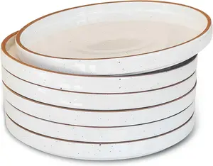 Flat Plates Set of 6-8 in - The Dessert, Salad, Appetizer, Small Lunch, etc Plate. Microwave, Oven, and Dishwasher Safe, Scratch Resistant. Kitchen Porcelain Dish - Vanilla White