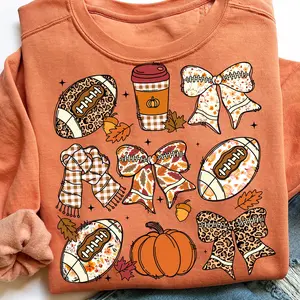 Fall Football Game Day Sweatshirt – Touchdown Season Preppy Pullover, Cute Coquette Bow Crewneck, Made in USA