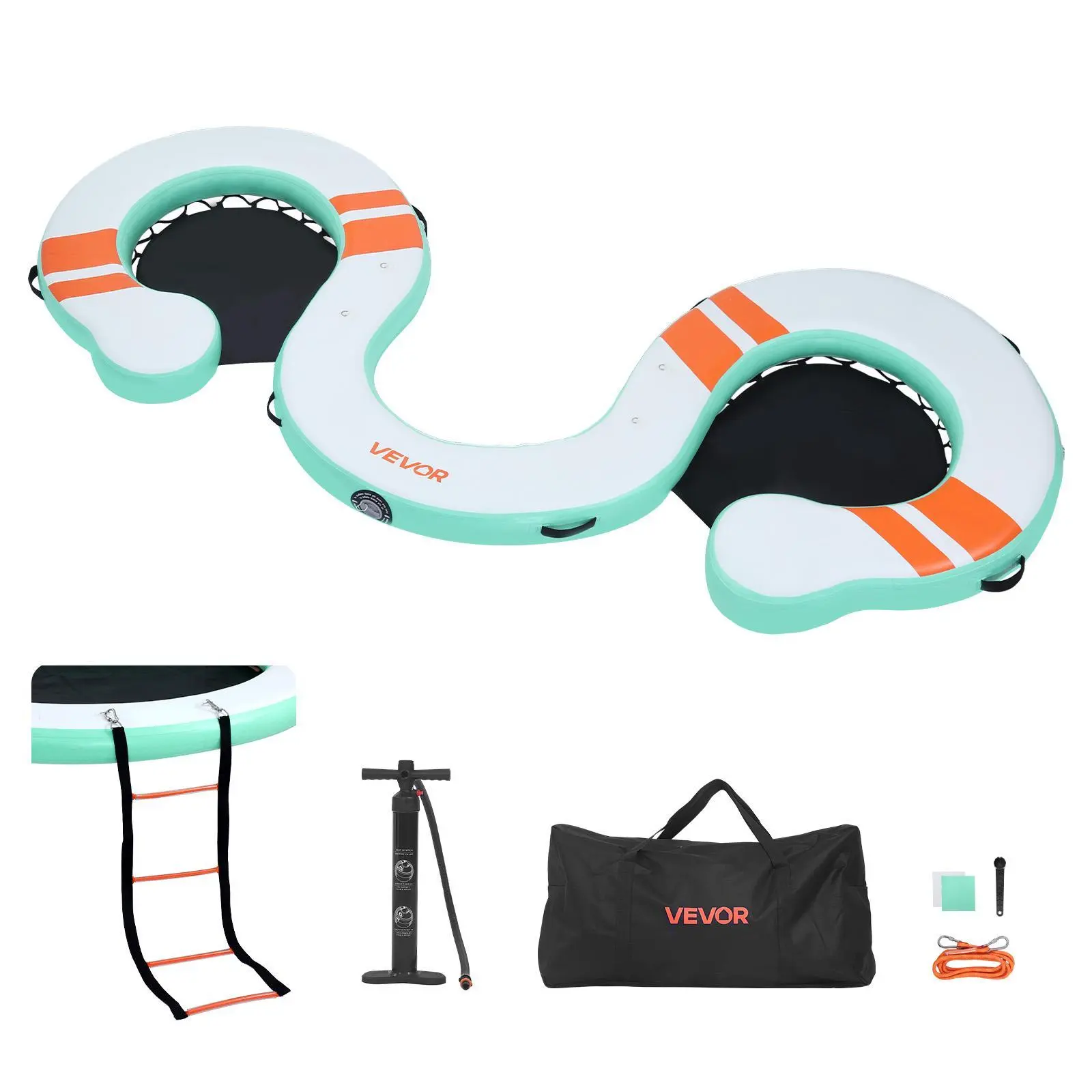 VEVOR PVC Inflatable Floating Dock, 15x6 FT Non-Slip Water Air Mat with Portable Carrying Bag & Detachable Ladder, Water Fun Platform for Pool & Beach