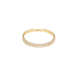 Ettika Crystal Double Layered Tennis Bracelet 18k Gold Plated Brass 7 Inches Snap Lock Closure Elegant Design