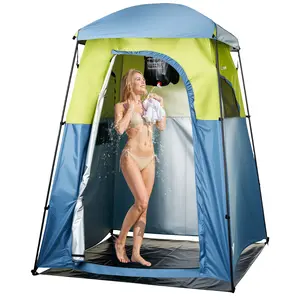 VEVOR Camping Shower Tent, 1 Room, Portable Privacy Tent Changing Room with Shower Bag, Ground Stakes, Ropes, Carry Bag, and Support Poles, 150D Oxford Fabric with Silver Coating, for Camping, Fishing