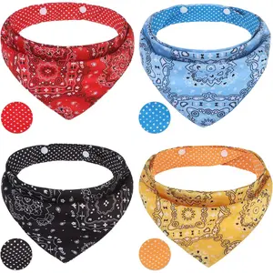 Small Reversible Dog Bandanas Pet Triangle Scarf Bibs Adjustable with Two Snaps Kerchief Set Accessories for Dogs Puppy Cats Red