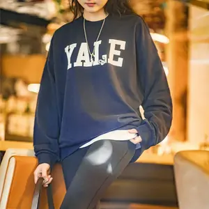 Maden-Letter Printed Sweater for Women, Casual Pullover, Loose Basic Sweater, YALE, University, School Style, Spring, American