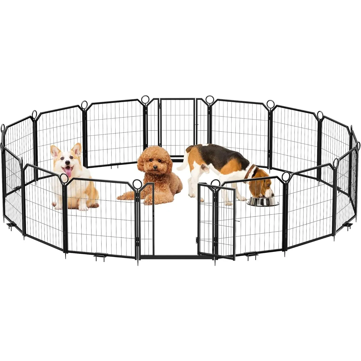 8 Panel Dog Playpen Outdoor, 24 Inch Dog Fence with Gate & Fixed Stakes, Pet Exercise Pen for Yard RV Camping Garden, Durable Steel Playpen for Puppy Small Dogs