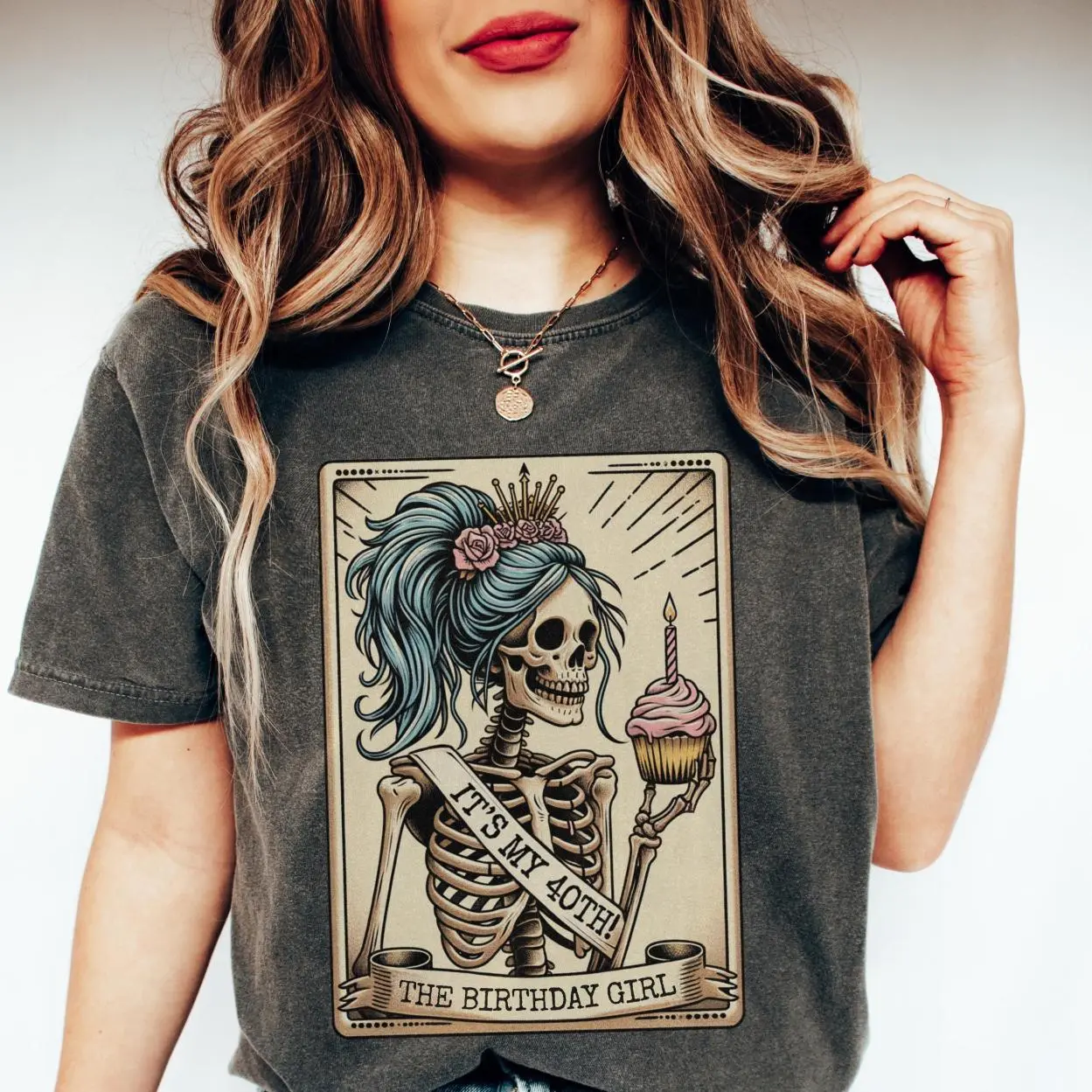 40th Birthday Gift for Her, Comfort Colors 40th Birthday Tarot Card T-Shirt, Funny Skeleton Birthday Celebration Tee, 40th B-day Gift, Year-Round Style, Easy to Wear, Easy Care, Machine Wash Safe