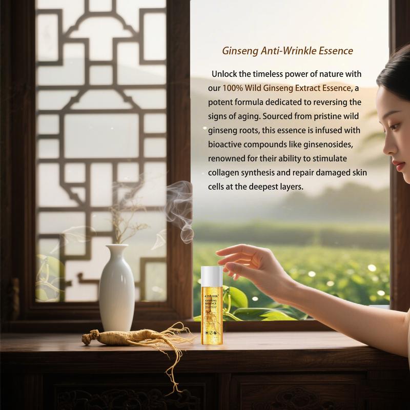 [4inlook official]Natural Ginseng Anti-Aging Hydrating Essence Water – 100% Wild Ginseng from Himalayas, Deep Moisture & Wrinkle Care for All Skin Types    Firming Skincare Serums