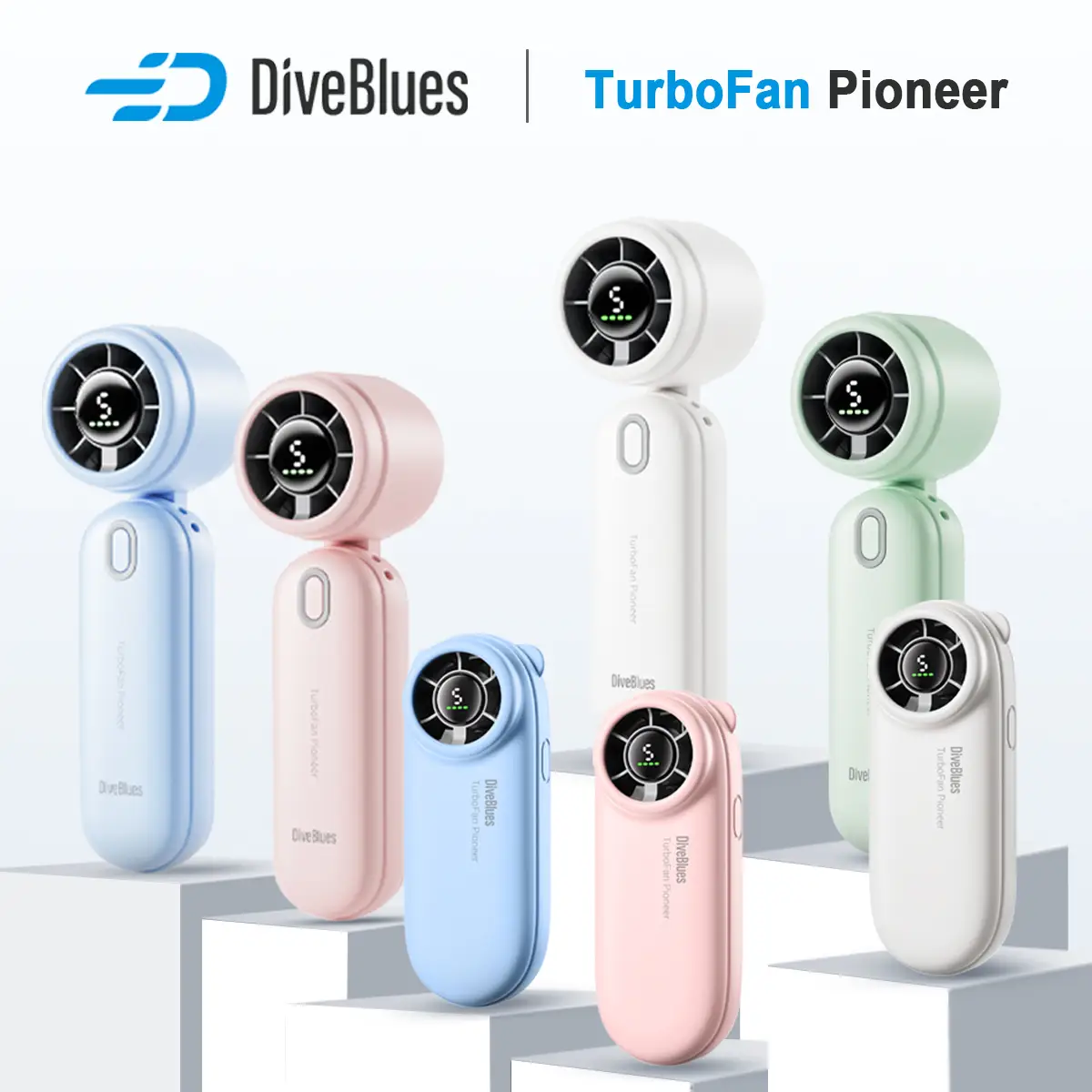 DiveBlues iTurbo Handheld Turbo Fan, Mini Foldable Portable Hand Fans 29900RPM Rechargeable Battery, 5 Gear High Speeds Led Display,Powerful Airflow,