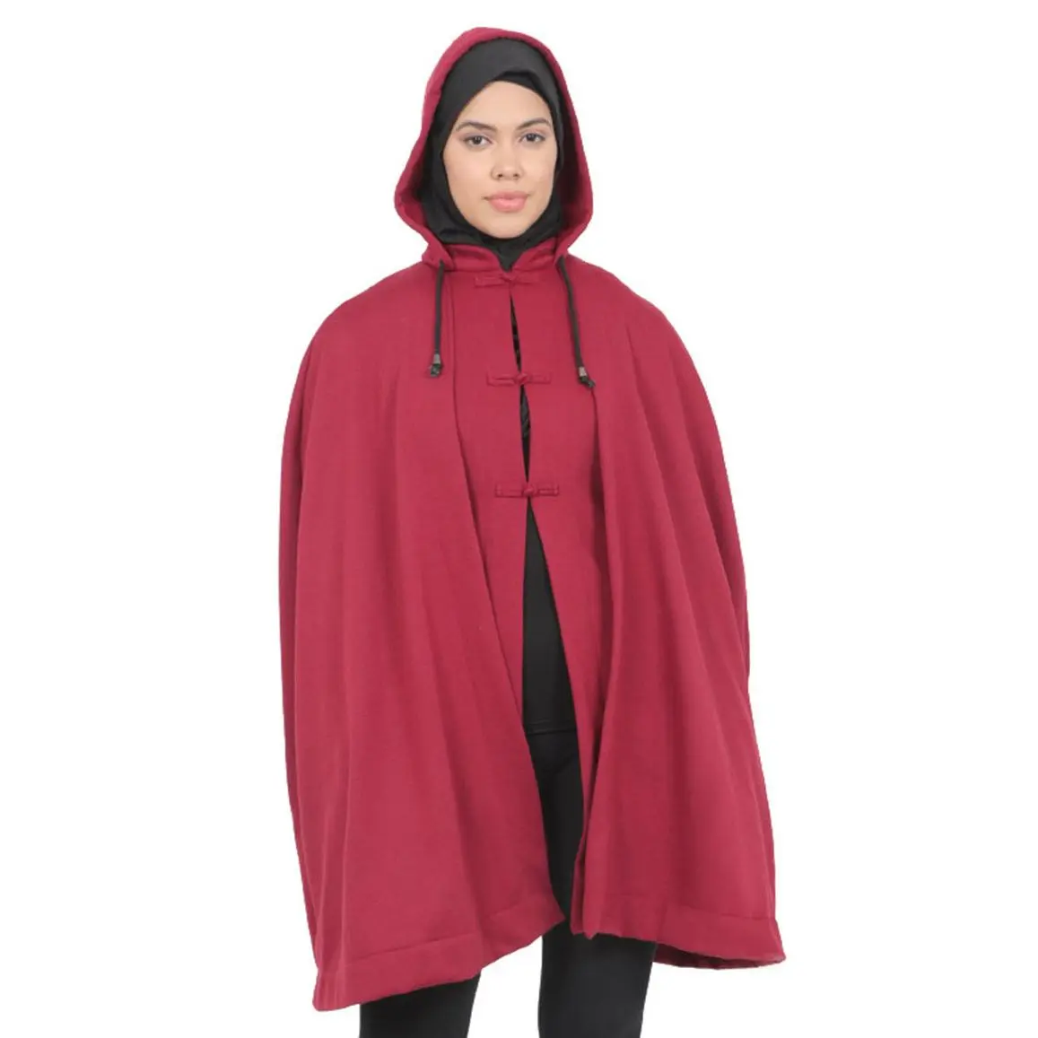 Women's Maroon  Fleece Hooded Jacket Kimono Sleeves