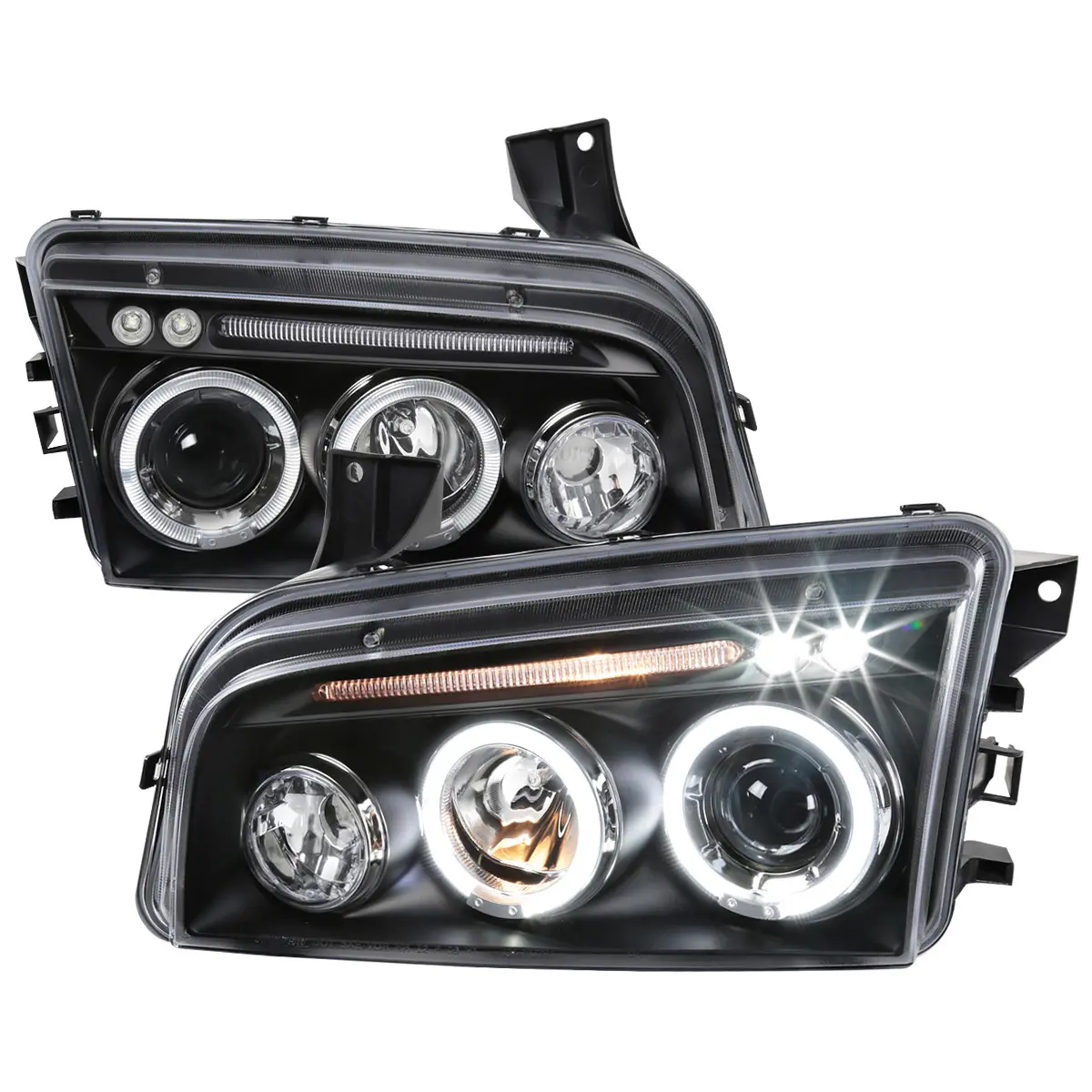 2005-2010 Dodge Charger Dual Halo Projector Headlights (Matte Black Housing/Clear Lens) 2005-2010 Dodge Charger Dual Halo Projector Headlights (Matte Black Housing/Clear Lens)