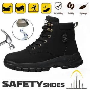 Men's Solid Color Classic High Top Plain Toe Safety Work Boots Comfy Non-Slip Durable Lace Up Shoes Anti-Smashing Anti-Stab Yellow