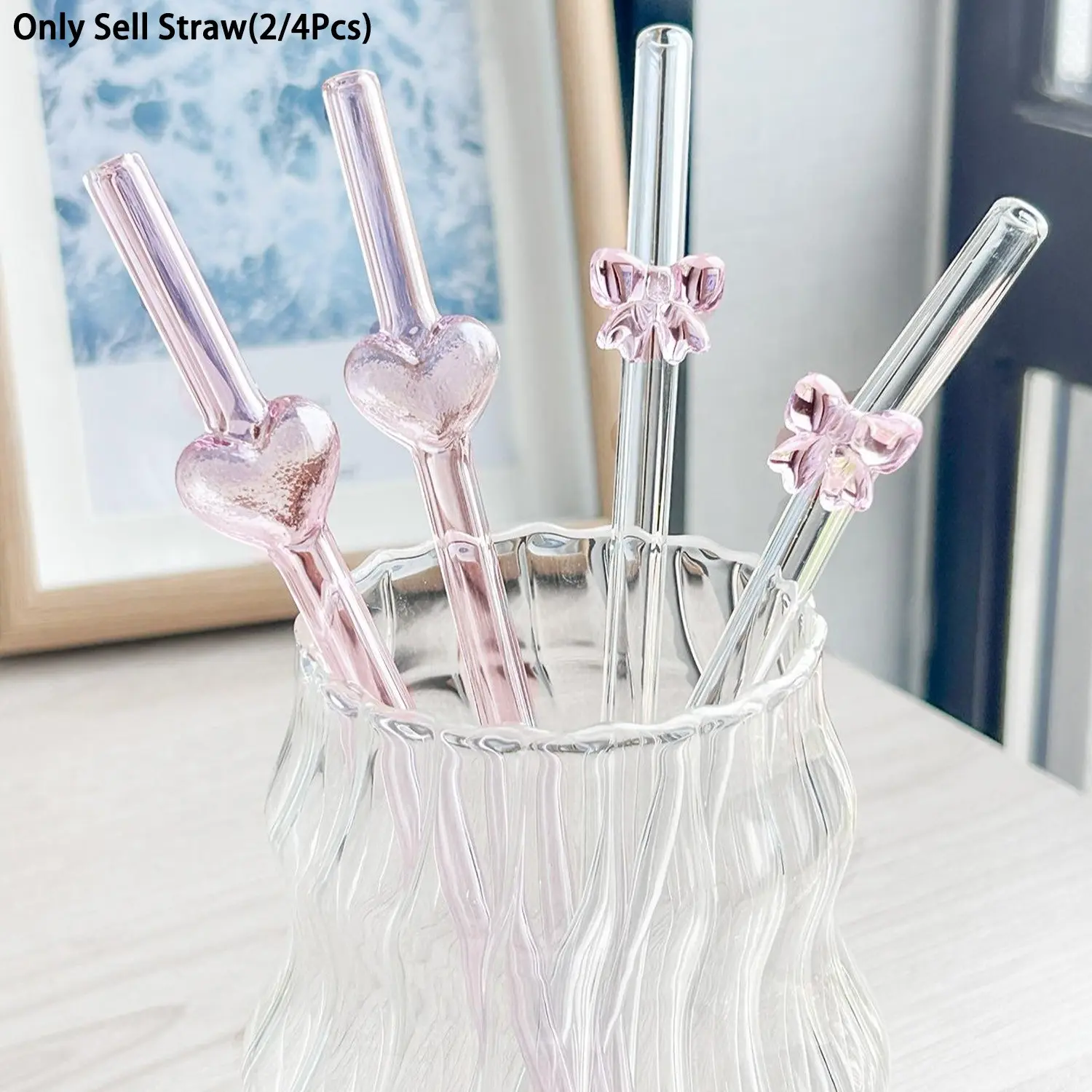 Reusable Heart & Butterfly Glass Straws Set, Cute Straight Drinking Tubes with Brush, Perfect Gift for Parties, Holidays, School Supplies, Glass Straw Drinkware, Drink Accessories, Straw Combo