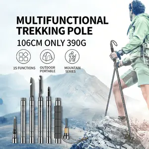 Folding Trekking Pole, Heavy Duty Aluminum Alloy Hiking Stick with Multi-Tools, 106cm, 390g, for Backpacking, Mountain Climbing, Emergency Survival Perfect Gift