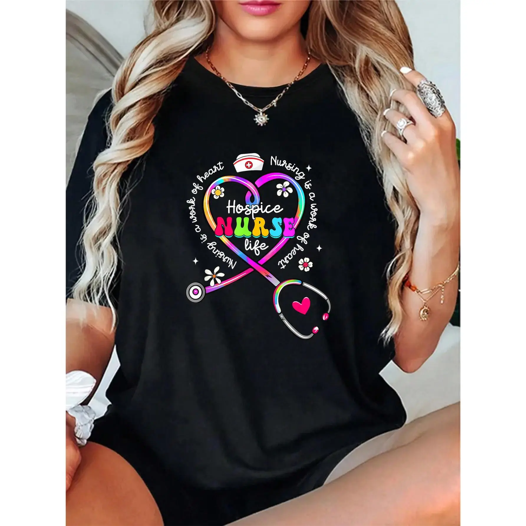 100% Cotton Unisex Nursing “A Work of Heart” Tie-Dye Hospice Nurse Life T-Shirt — Be Your Best Self Tee — Casual Graphic for Everyday Wear