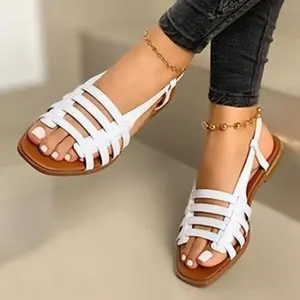 Flat Sandals 2025 New Korean Style Women's Summer Fashion Woven Beach Sandals Trend