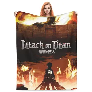 Attack On Titan Fleece Blanket Cozy Anime Throw Blanket Soft Warm Cute Bedding for Bedroom Living Room Couch Travel Outdoor