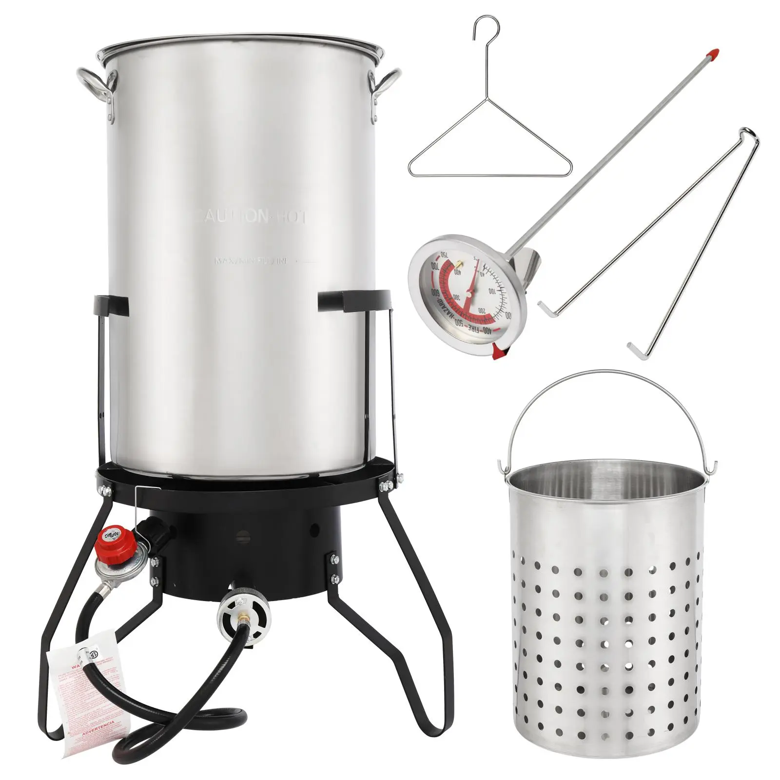 【Summervibes】Ubesgoo 50 Qt Turkey Deep Fryer Set, Aluminum Fish & Seafood Boiler Steamer with 54,000 BTU Propane Gas Burner Stand Injector Thermometer Hose, Ideal for for Outdoor Fry Cooking Clam Crawfish, Sliver