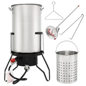 【Summervibes】Ubesgoo 50 Qt Turkey Deep Fryer Set, Aluminum Fish & Seafood Boiler Steamer with 54,000 BTU Propane Gas Burner Stand Injector Thermometer Hose, Ideal for for Outdoor Fry Cooking Clam Crawfish, Sliver