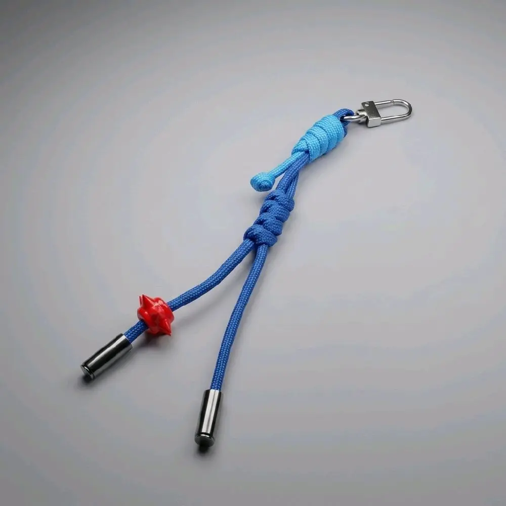 Handmade Blue Paracord Keychain and Bag Charm - 8-Inch Knotted Lanyard