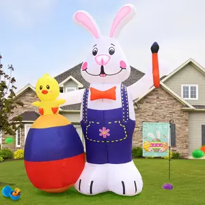 Easter Inflatable Bunny 6FT with Garden Flag, Blow Up Rabbit Holds Eggs Decor Build-in LEDs for Yard Garden Lawn Indoors Outdoors Home Holiday Parties Decorations