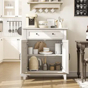 31.5" Adjustable 3-Tier Rustic Storage Cabinet with Slatted Doors, Farmhouse Coffee Bar Table for Kitchen, Dining Room,Living Room