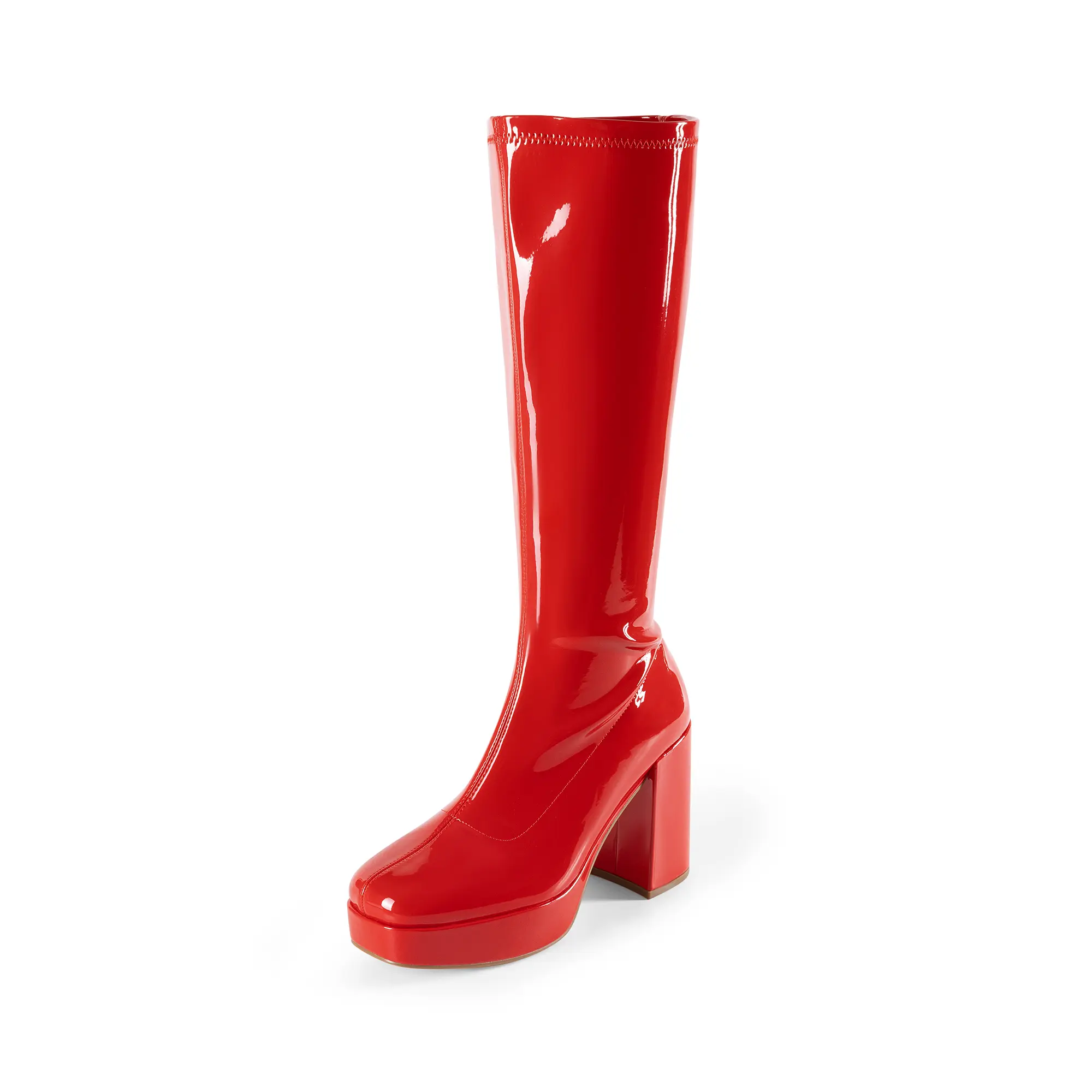 Dream Pairs Women's Go-Go Platform Knee-High Boots, Glossy Vegan Leather with a Comfortable Block Heel and Side Zip for Party, Casual & Alternative Style, All Seasons, Alt Girls, Comfortable Heels, Statement Shoes, Glossy Pu