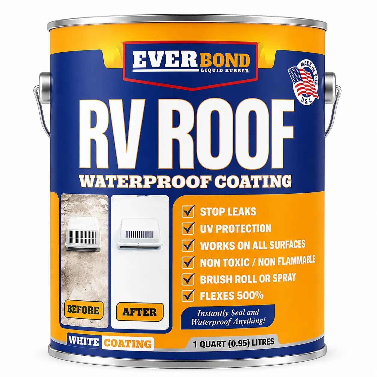 RV Roof Coating - Liquid Rubber RV Roof Sealant for Camper Roofs, Trailers, Motorhomes, and Metal Buildings - Temperature Reducting White -1Quart