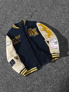 Vintage Embroidered Prints Baseball Jacket, New York Street Style Letter Velour Hoodie, American High Street Loose Casual Coat for Men