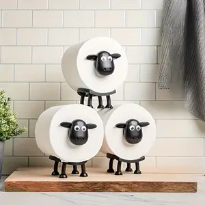 3 Cute Animal-Shaped Toilet Paper Holders - Sheep and Cow Design, Durable Plastic Bathroom Decor, Freestanding Humorous Toilet Paper Holders, Fun and Compact Design, Three Cute Lamb Toilet Paper Holders, Perfect Home Decor, Ideal Gift for New Year,