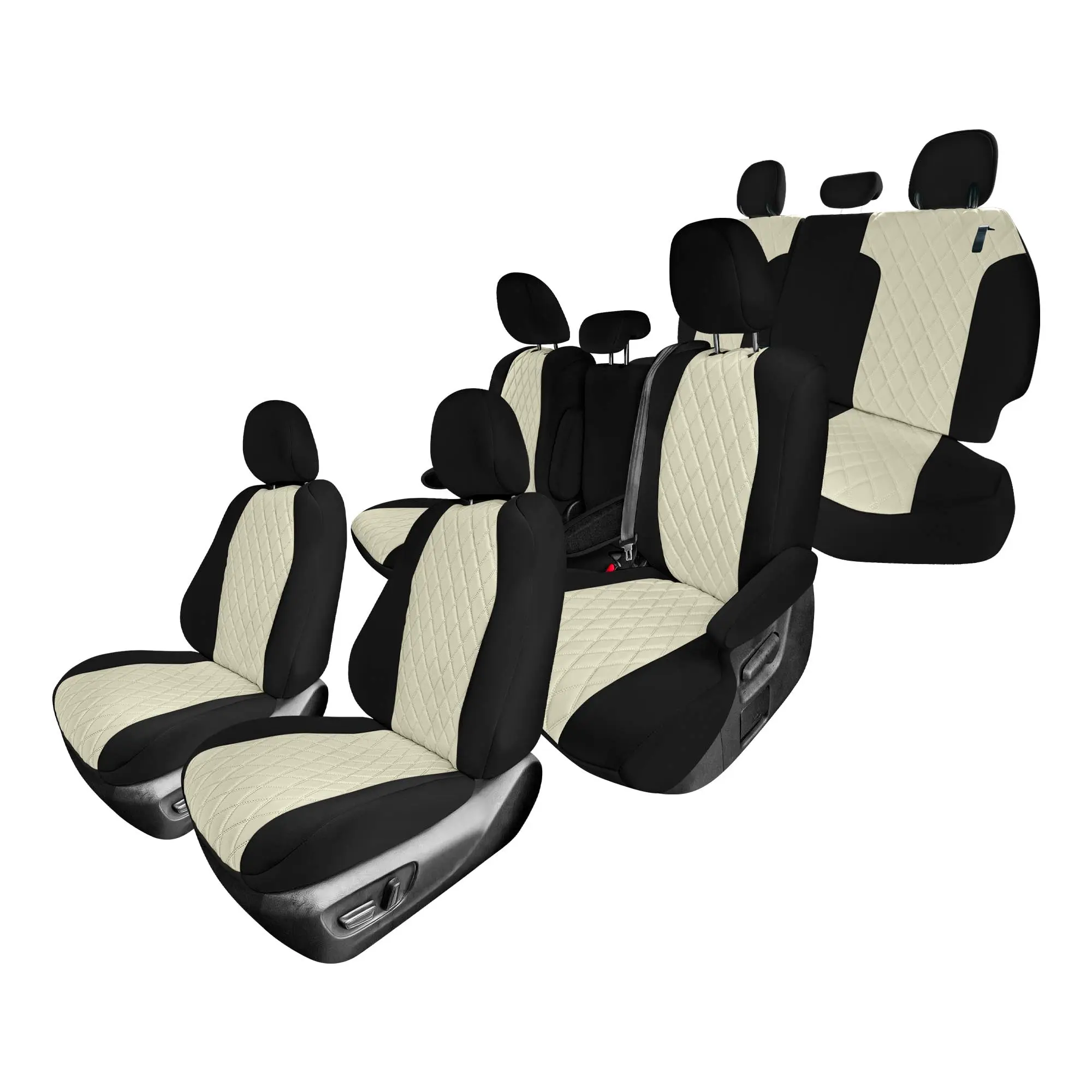 FH GROUP Custom-Fit Full Car Seat Covers Set - Waterproof, Airbag-Safe, Effortless Installation, Heated & Ventilated Seats Compatible, Beige Ultraflex Neoprene for 2021-2024 8-Passenger Sienna, Seamless Look