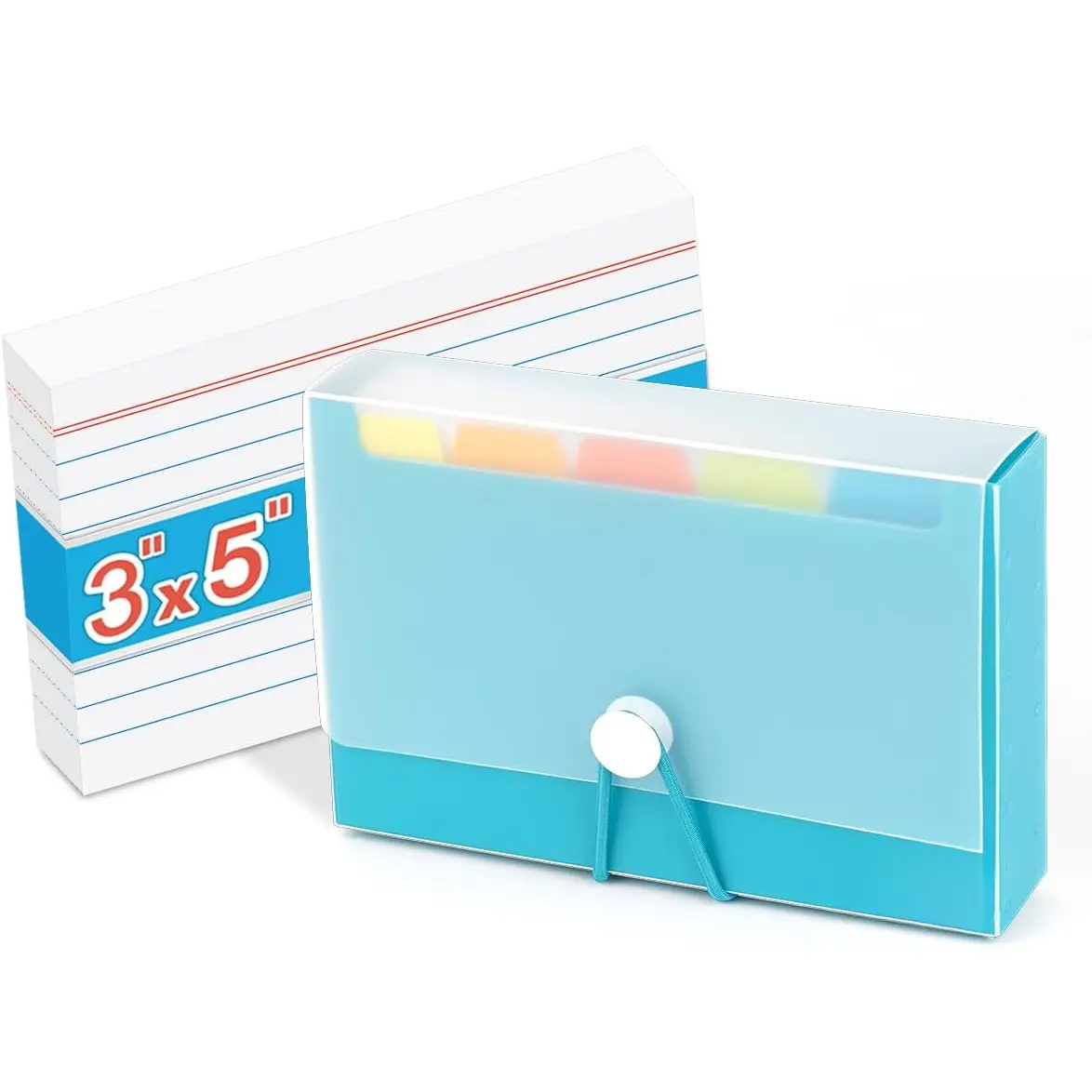 3x5 Index Card Case with 100 Heavyweight Ruled Index Cards and Dividers, Teal